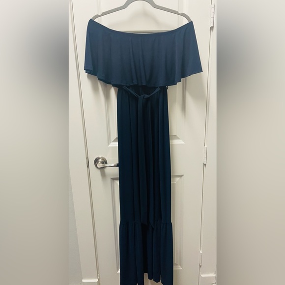 Navy off the shoulder maternity dress, medium - Picture 2 of 2